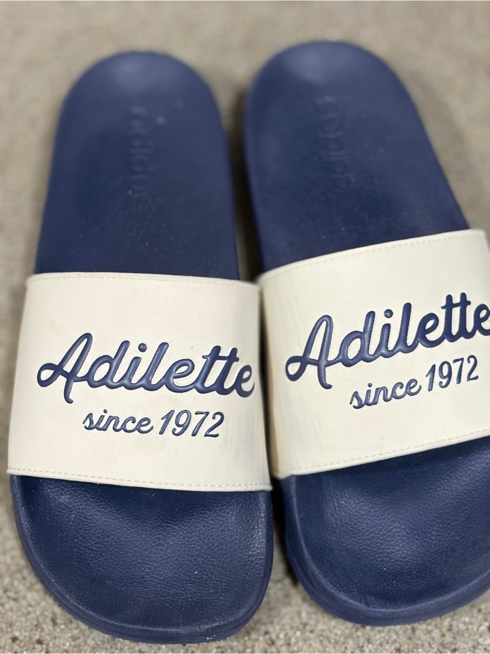 ADIDAS Adilette Slide Sandals in Navy and White